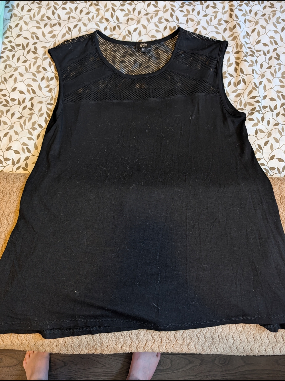 Storm Black Sleeveless Mesh Yoke Tank Top